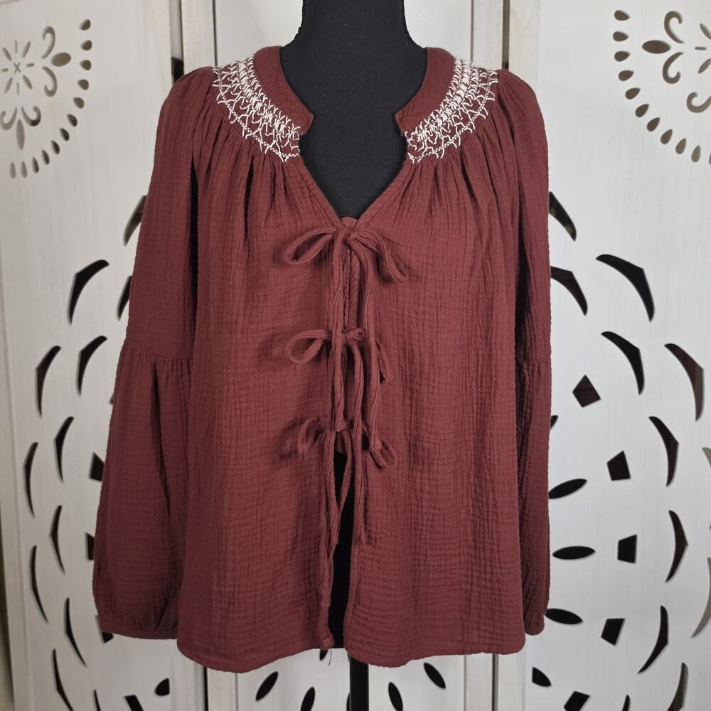 NWT Universal Thread Raglan Long Sleeve Tie Front Top Peasant Cottage Core SZ M